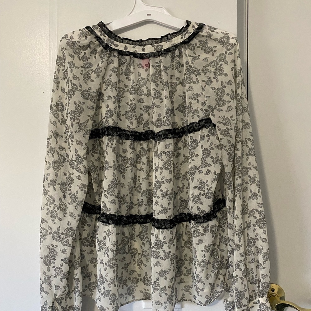 Vince Camino Top Sheer with Black Roses